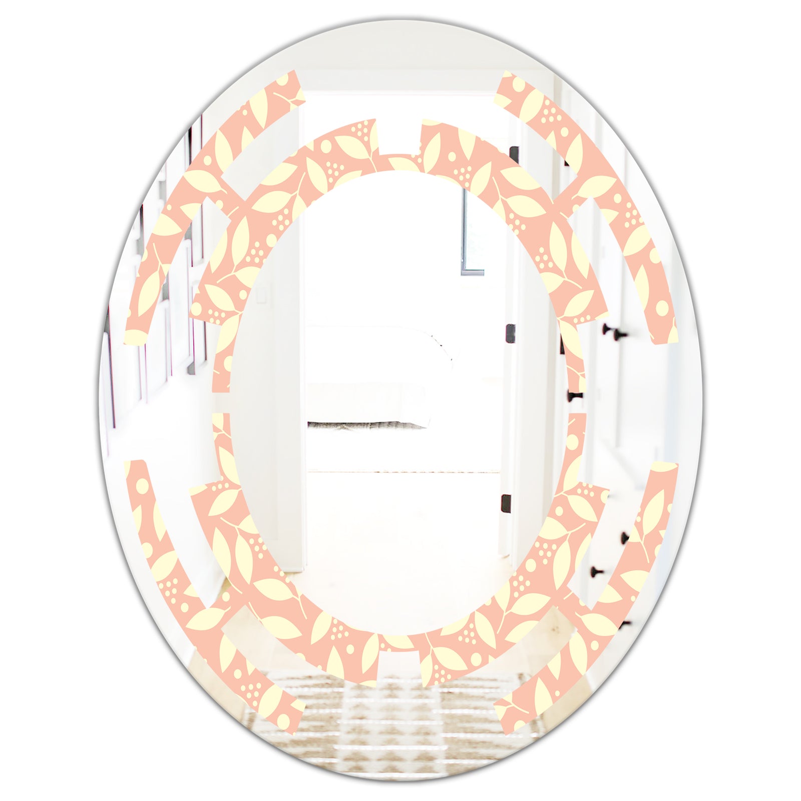 Retro Floral Pattern V - Modern Round or Oval Wall Mirror - Space