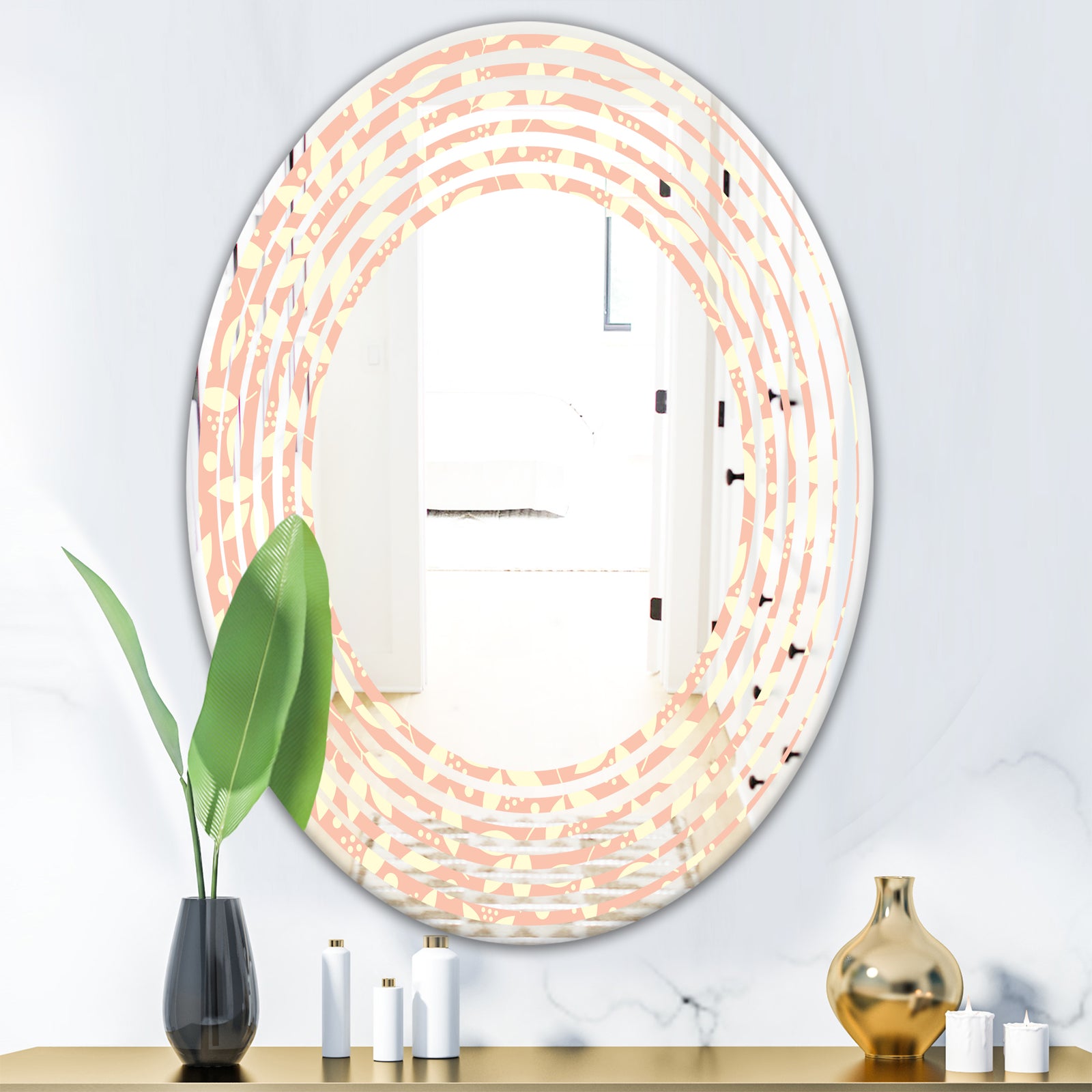 Retro Floral Pattern V - Modern Round or Oval Wall Mirror - Wave