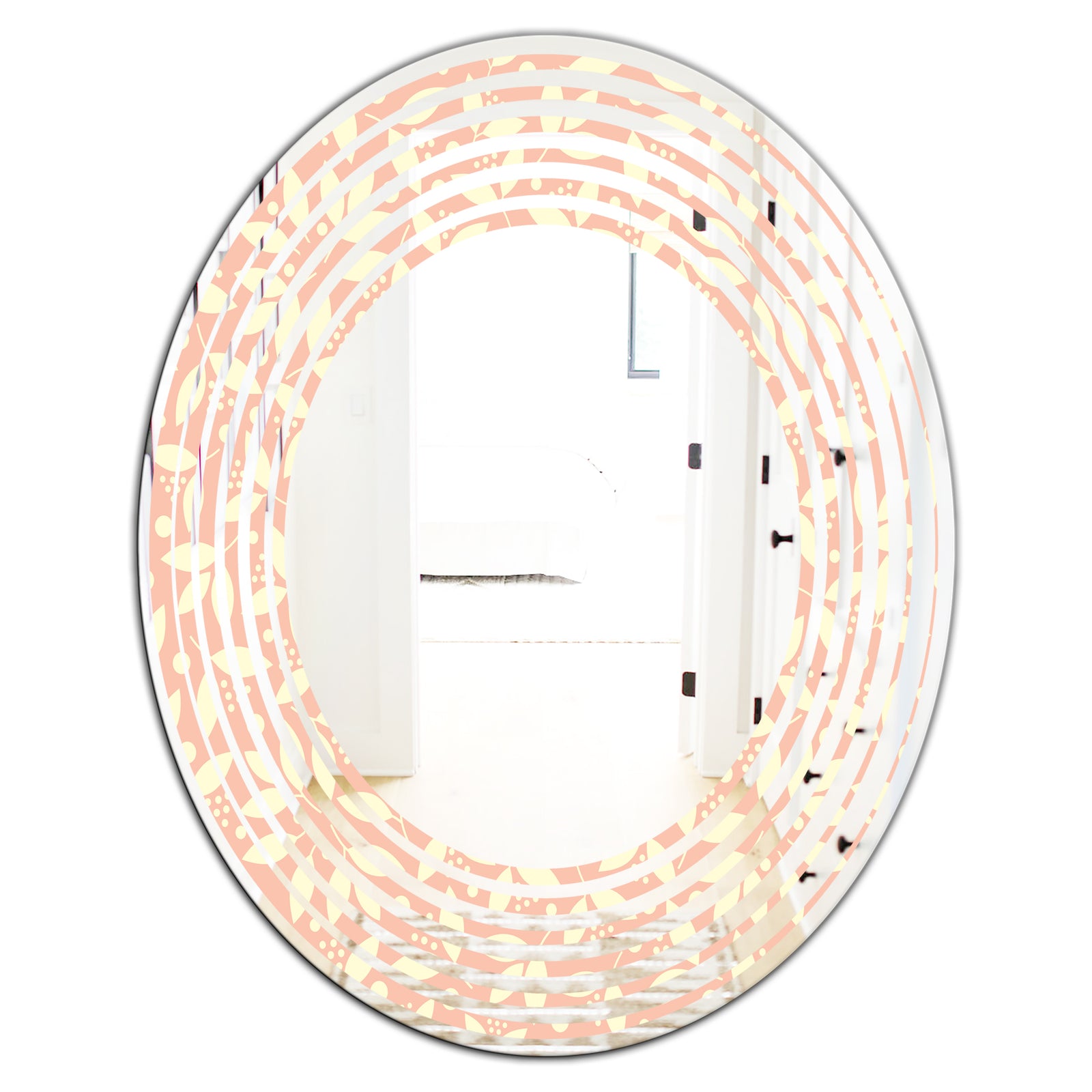 Retro Floral Pattern V - Modern Round or Oval Wall Mirror - Wave