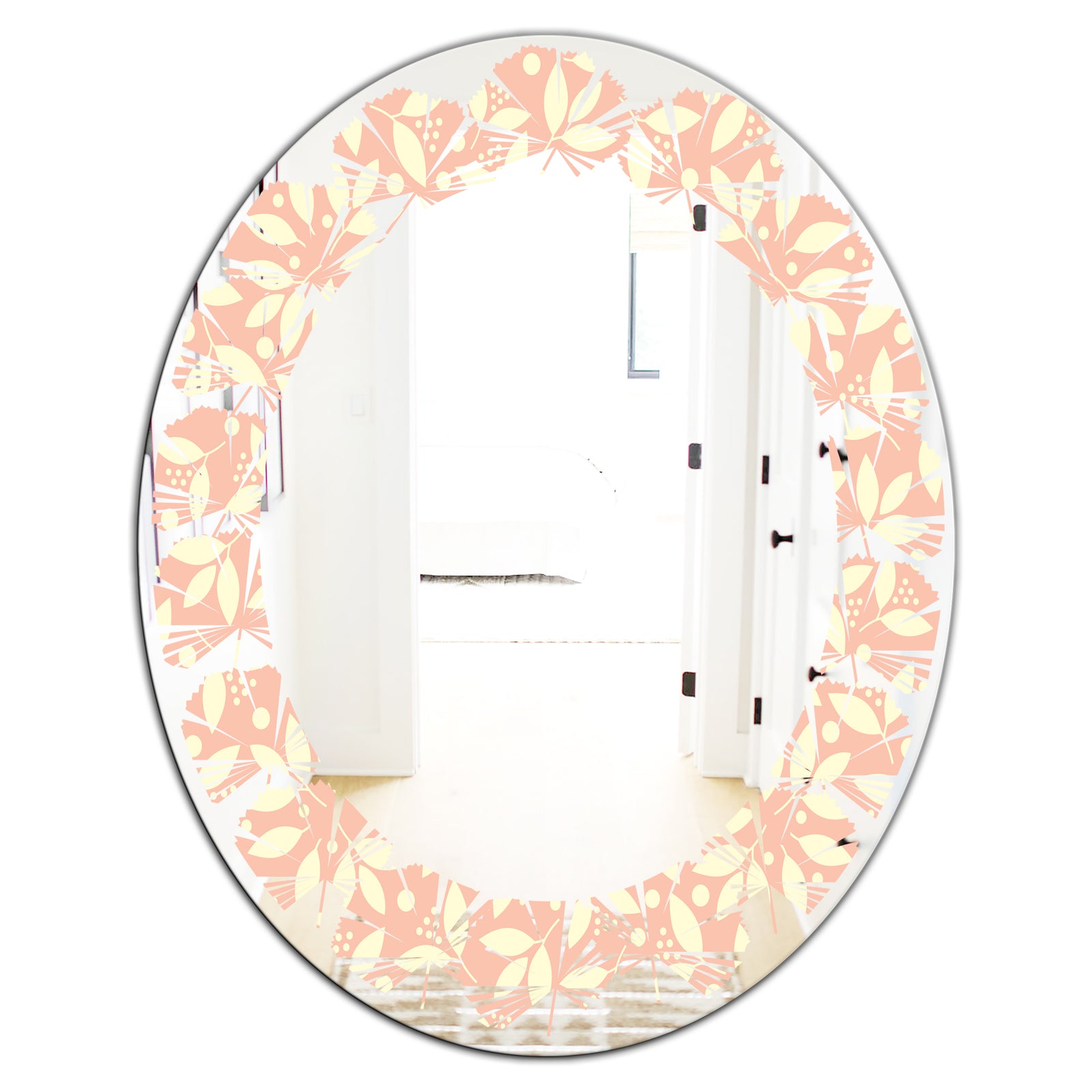 Retro Floral Pattern V - Modern Round or Oval Wall Mirror - Leaves
