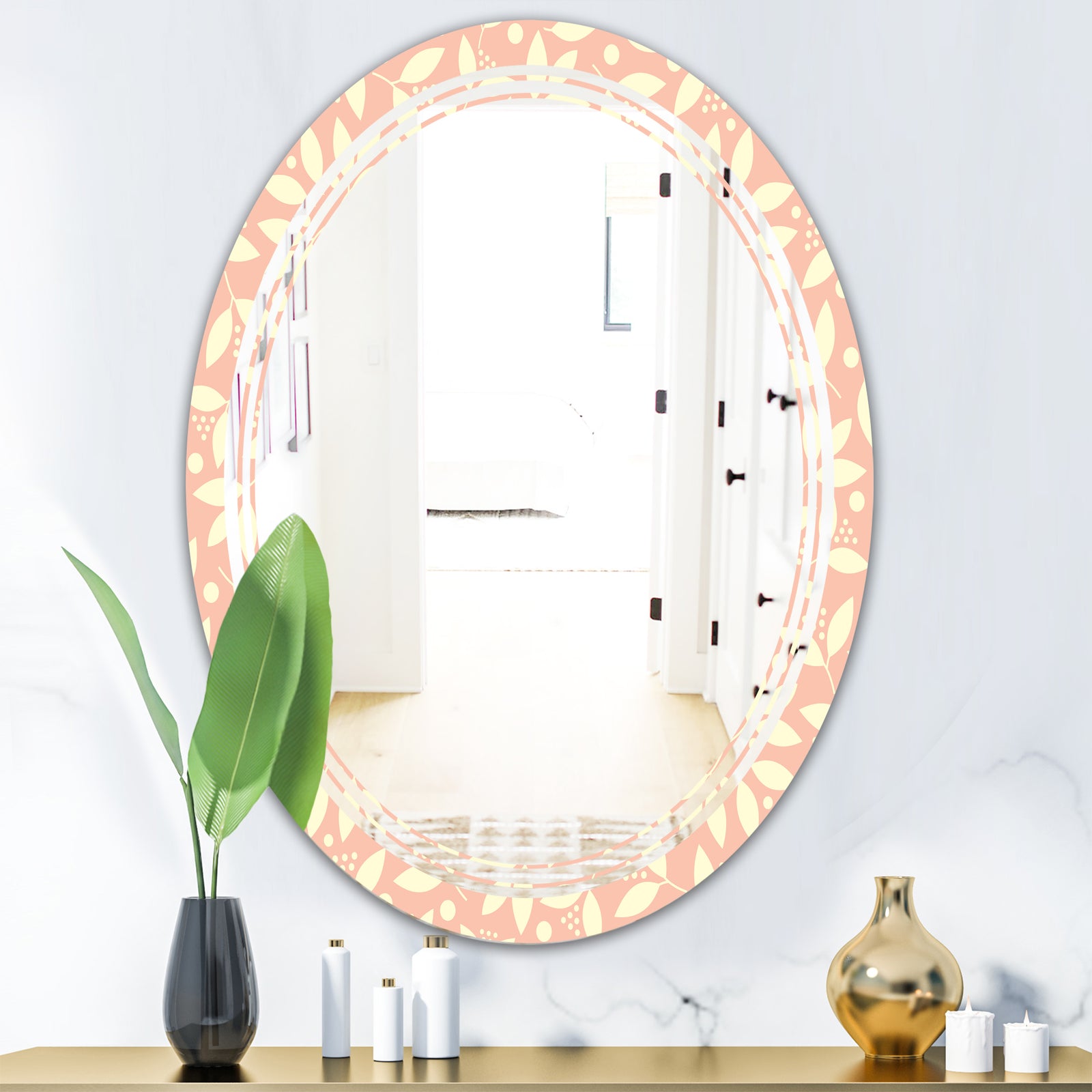 Retro Floral Pattern V - Modern Round or Oval Wall Mirror - Triple C