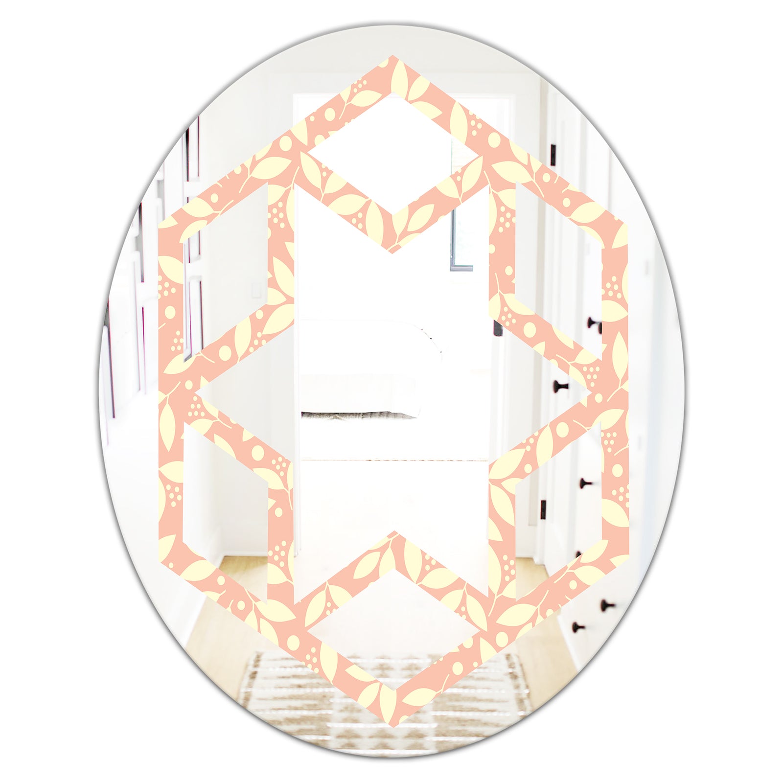 Retro Floral Pattern V - Modern Round or Oval Wall Mirror - Hexagon Star