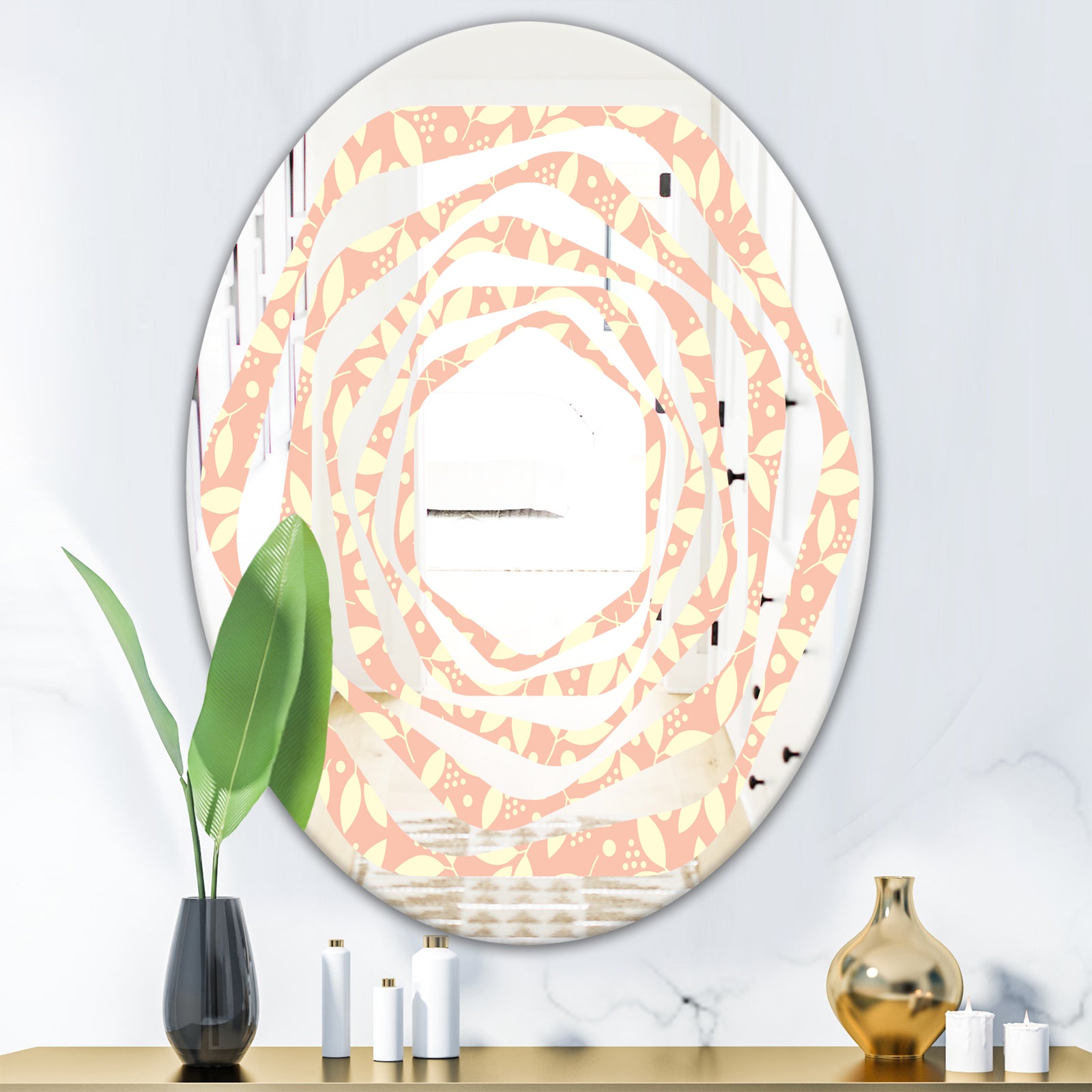 Retro Floral Pattern V - Modern Round or Oval Wall Mirror - Whirl