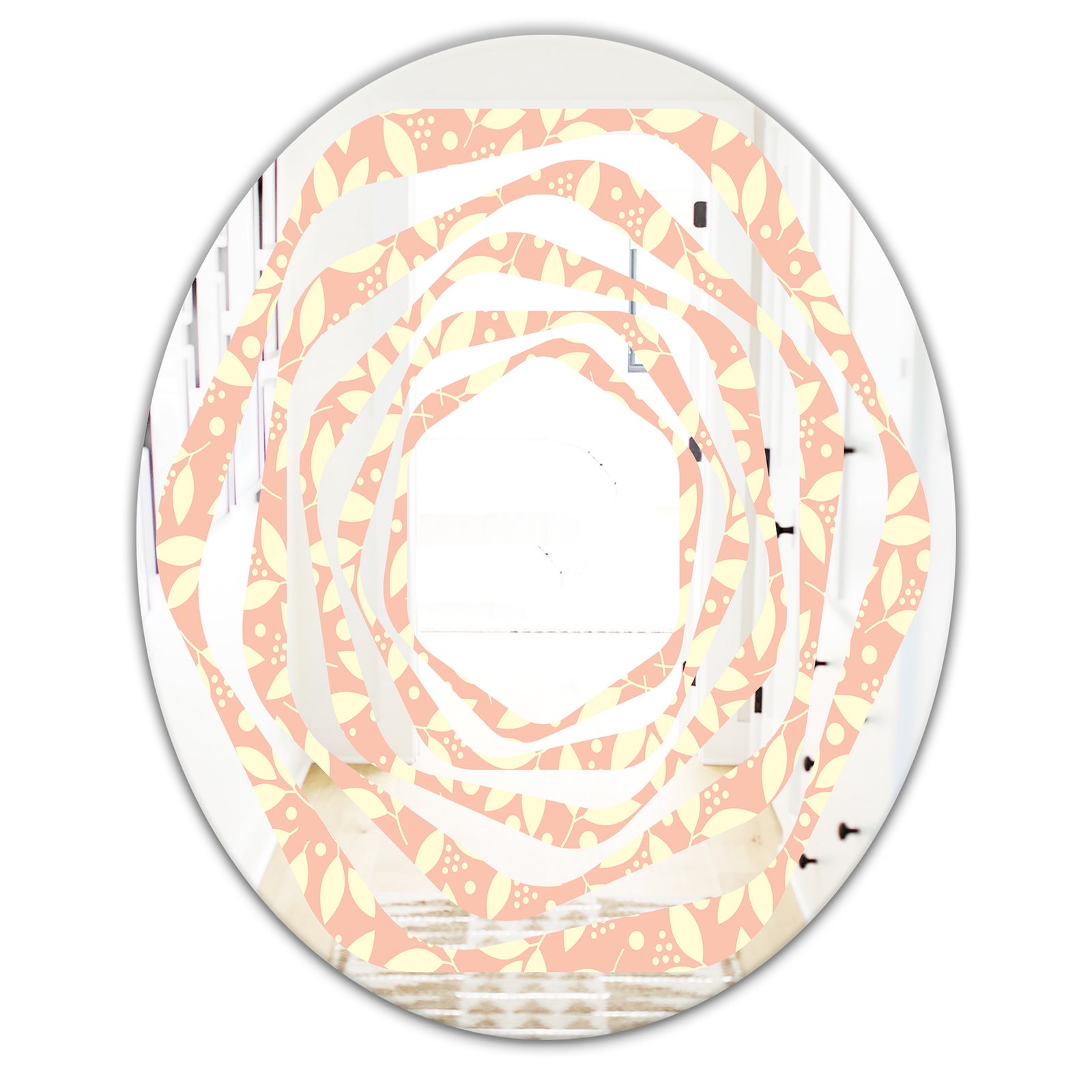 Retro Floral Pattern V - Modern Round or Oval Wall Mirror - Whirl
