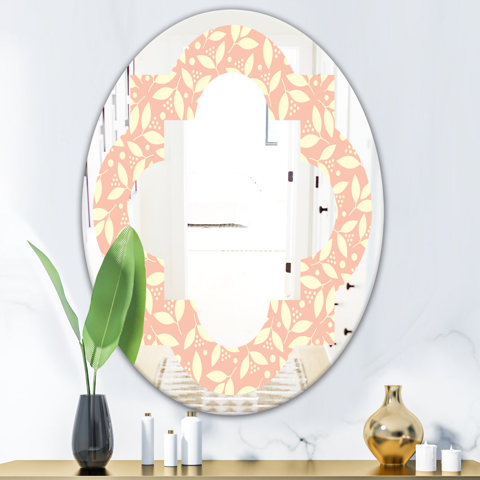 Retro Floral Pattern V - Modern Round or Oval Wall Mirror - Quatrefoil