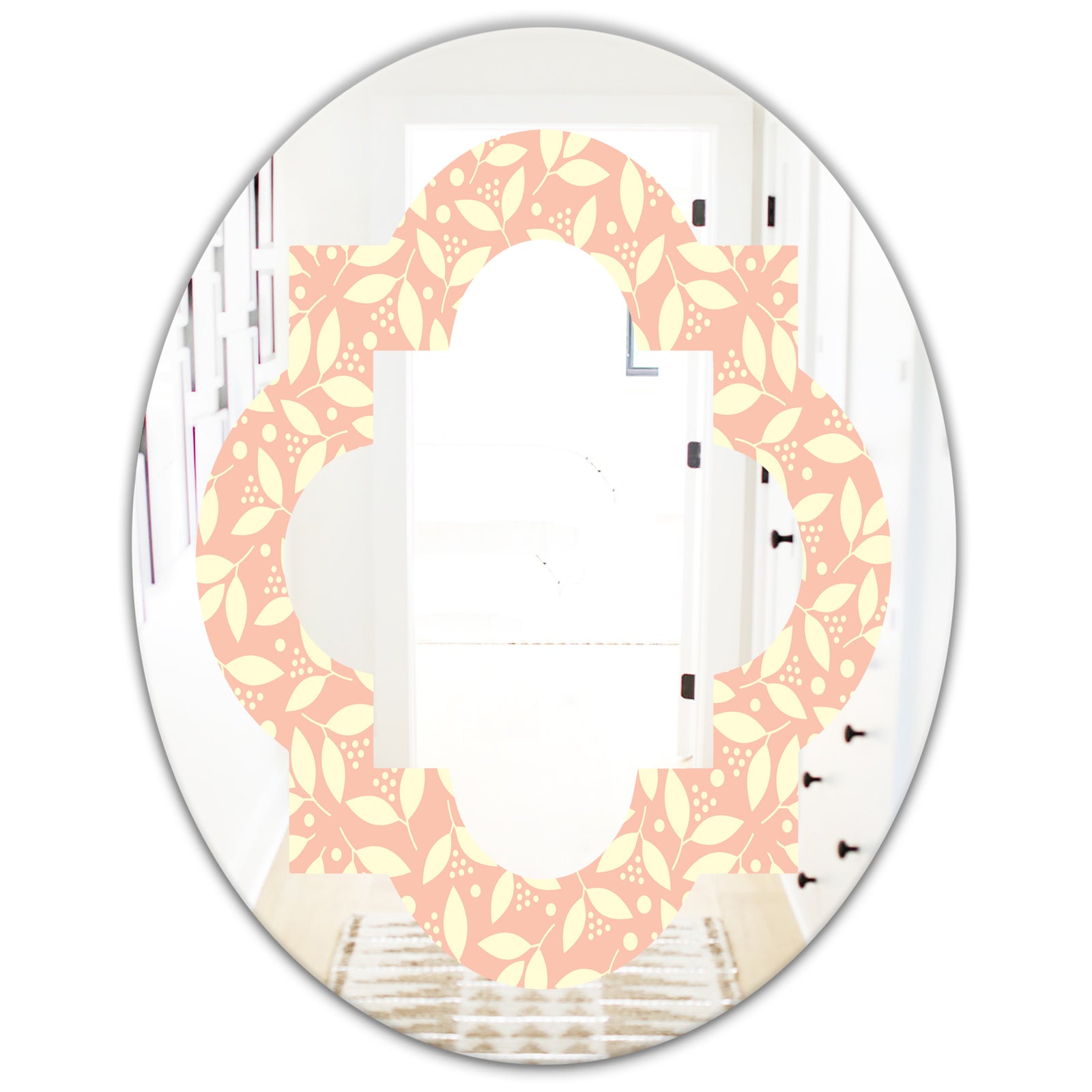 Retro Floral Pattern V - Modern Round or Oval Wall Mirror - Quatrefoil