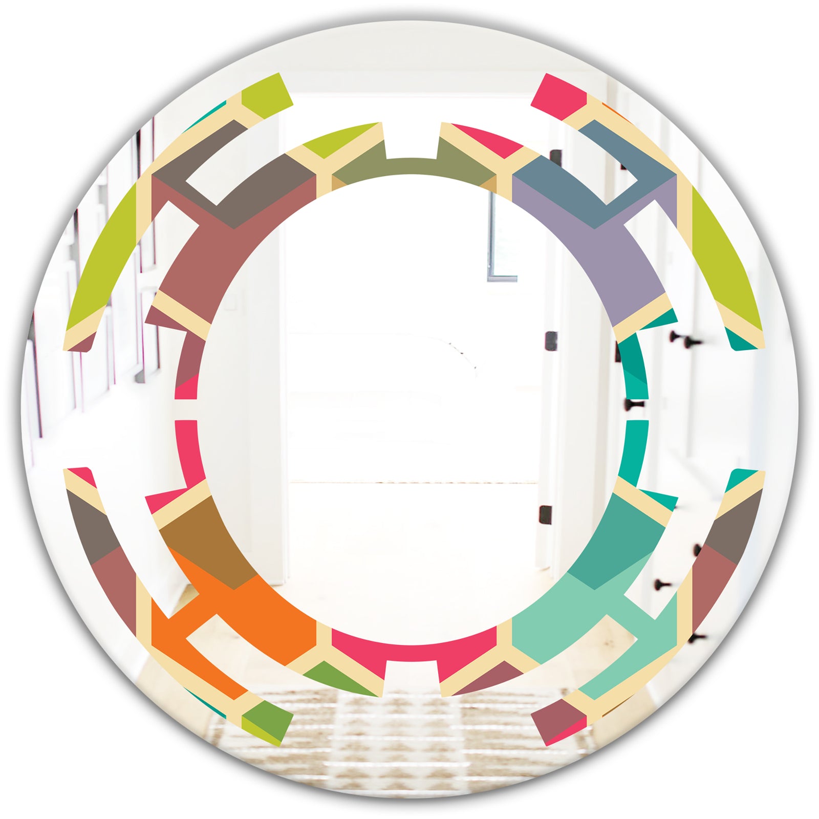 Retro Hexagon Pattern I - Modern Round or Oval Wall Mirror - Space