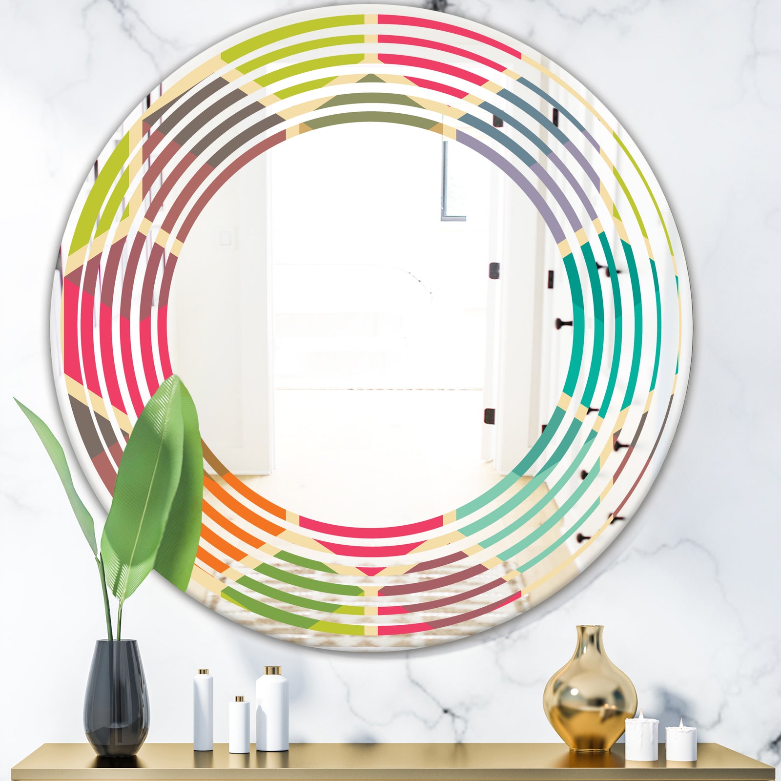 Retro Hexagon Pattern I - Modern Round or Oval Wall Mirror - Wave