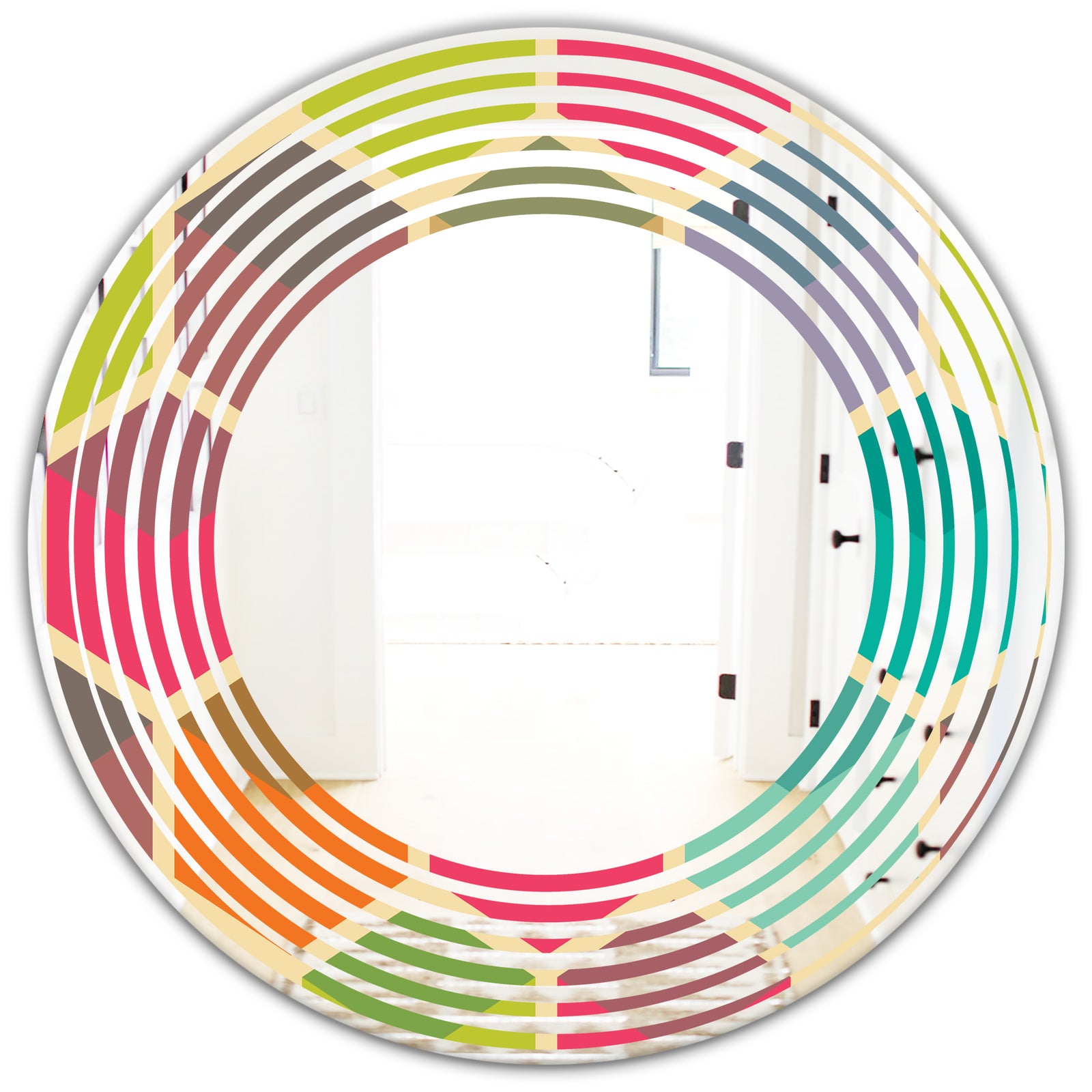 Retro Hexagon Pattern I - Modern Round or Oval Wall Mirror - Wave