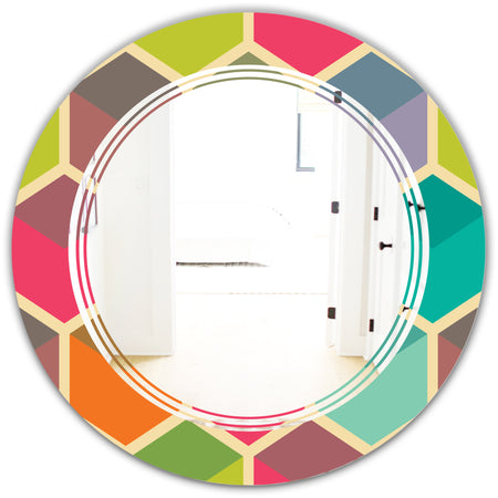 Retro Hexagon Pattern I - Modern Round or Oval Wall Mirror - Triple C
