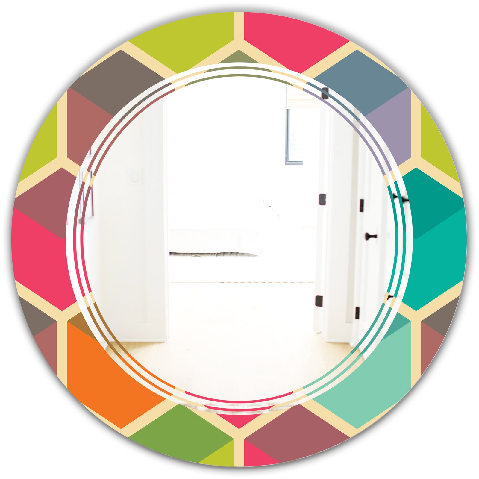 Retro Hexagon Pattern I - Modern Round or Oval Wall Mirror - Triple C