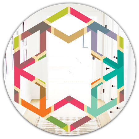 Retro Hexagon Pattern I - Modern Round or Oval Wall Mirror - Hexagon Star
