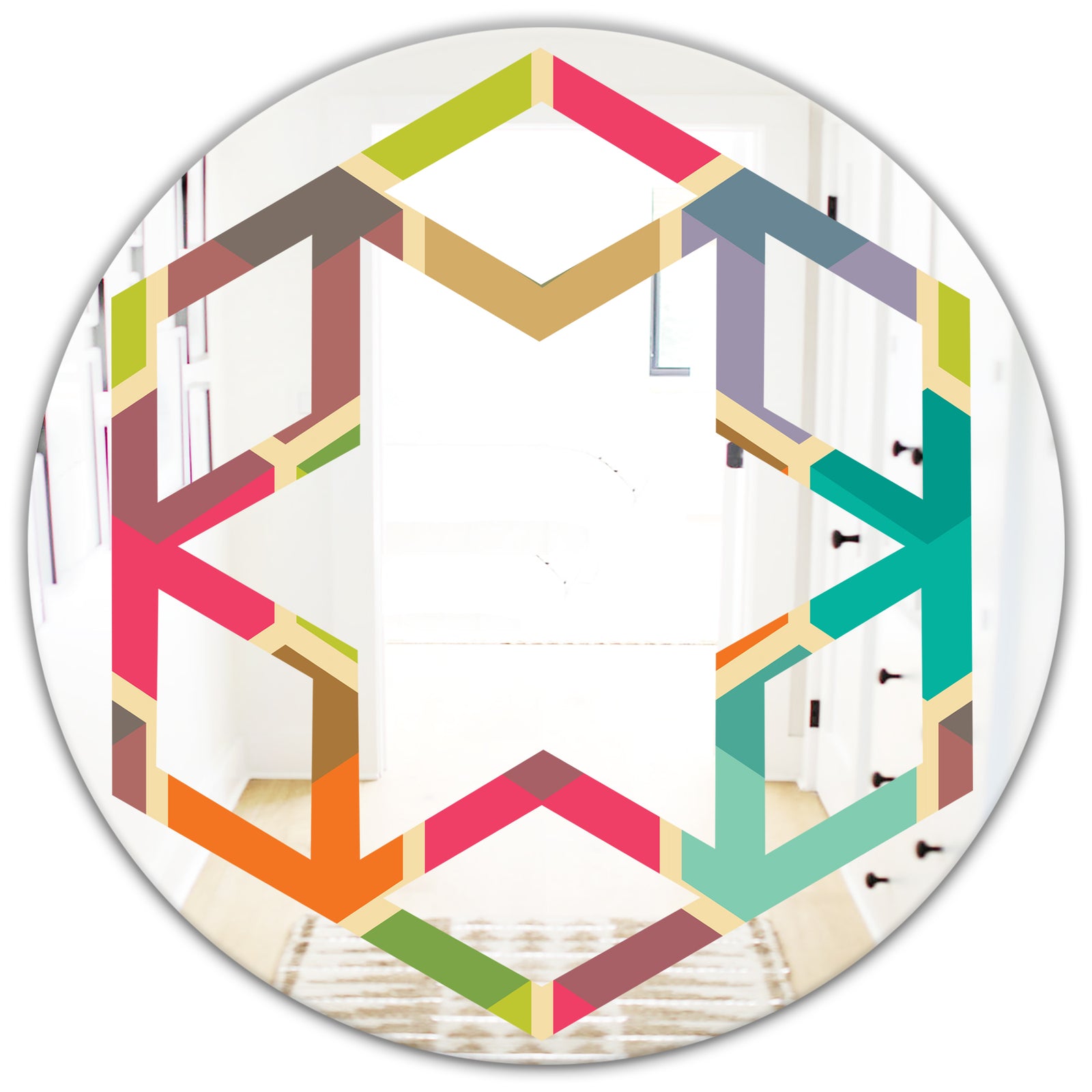 Retro Hexagon Pattern I - Modern Round or Oval Wall Mirror - Hexagon Star