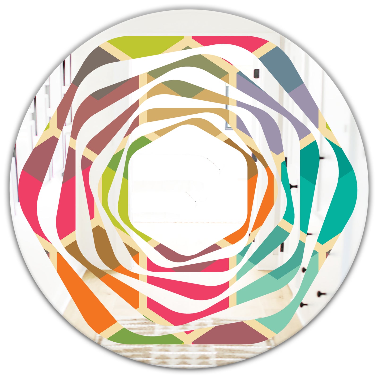 Retro Hexagon Pattern I - Modern Round or Oval Wall Mirror - Whirl