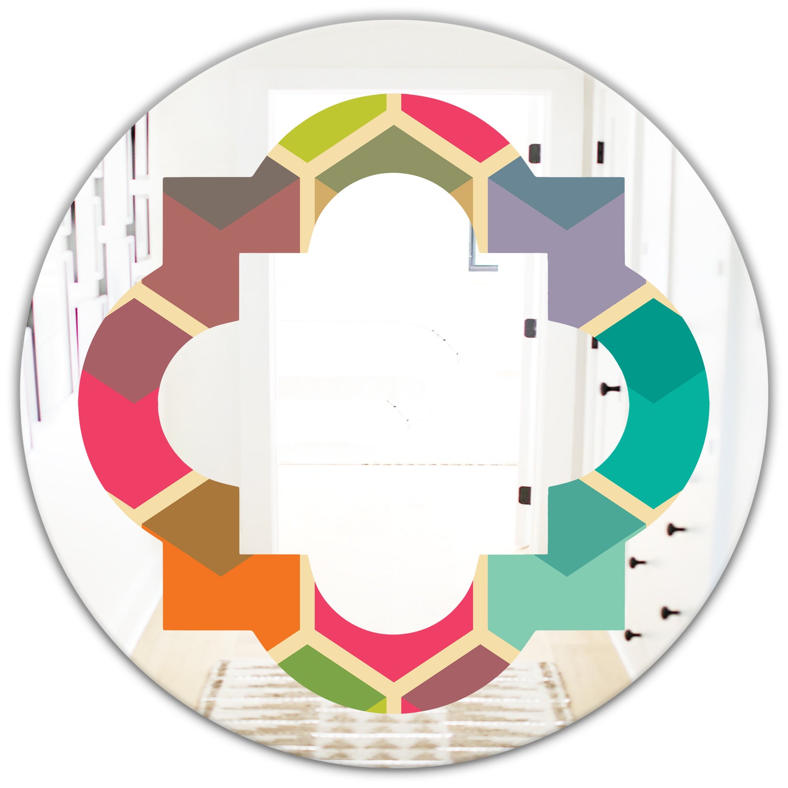 Retro Hexagon Pattern I - Modern Round or Oval Wall Mirror - Quatrefoil
