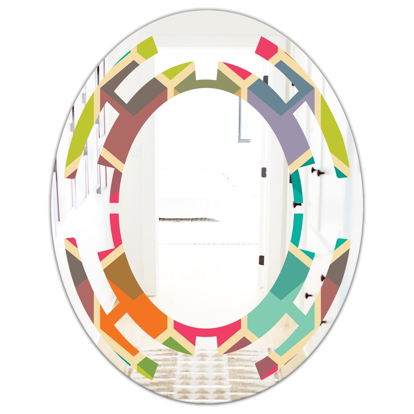 Retro Hexagon Pattern I - Modern Round or Oval Wall Mirror - Space