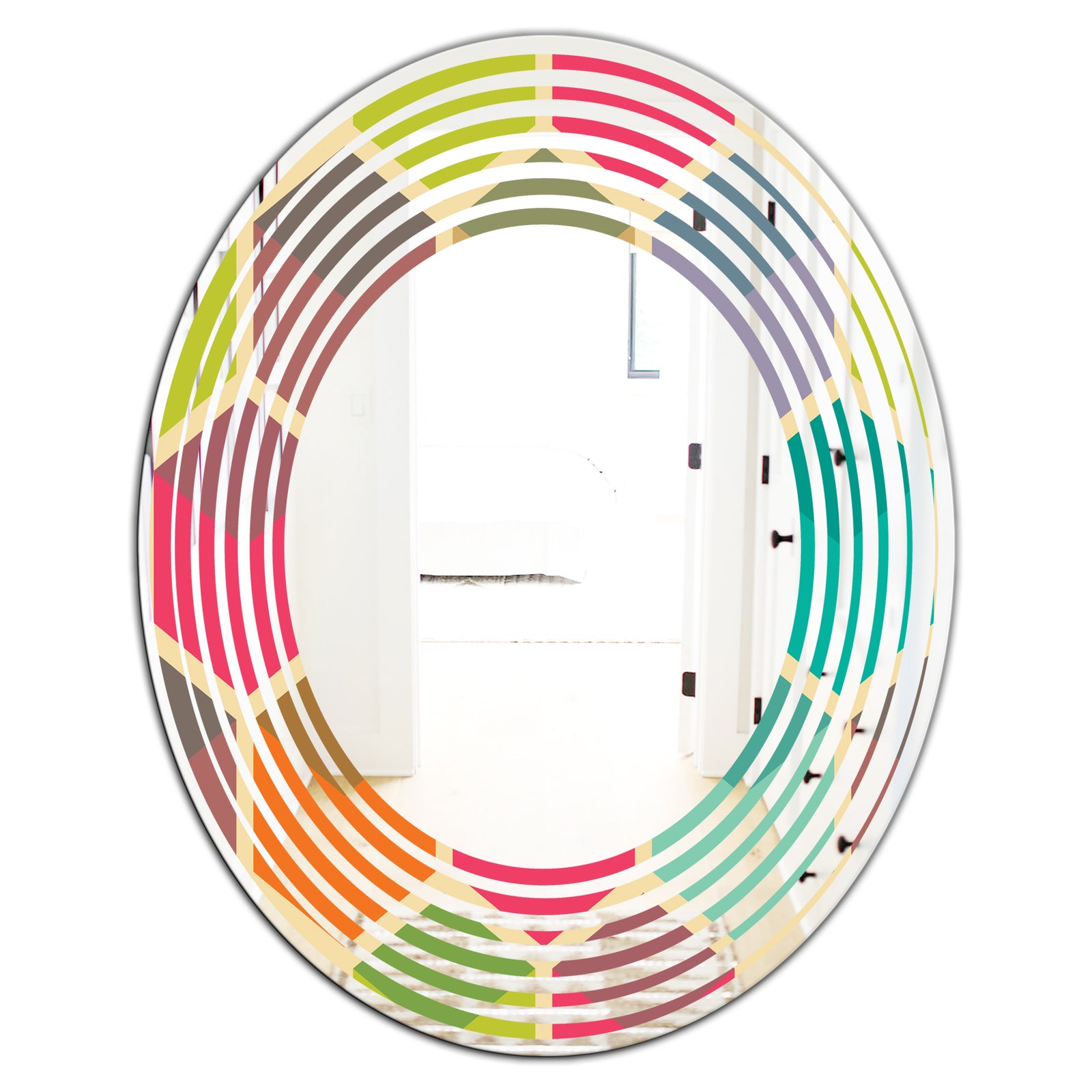 Retro Hexagon Pattern I - Modern Round or Oval Wall Mirror - Wave