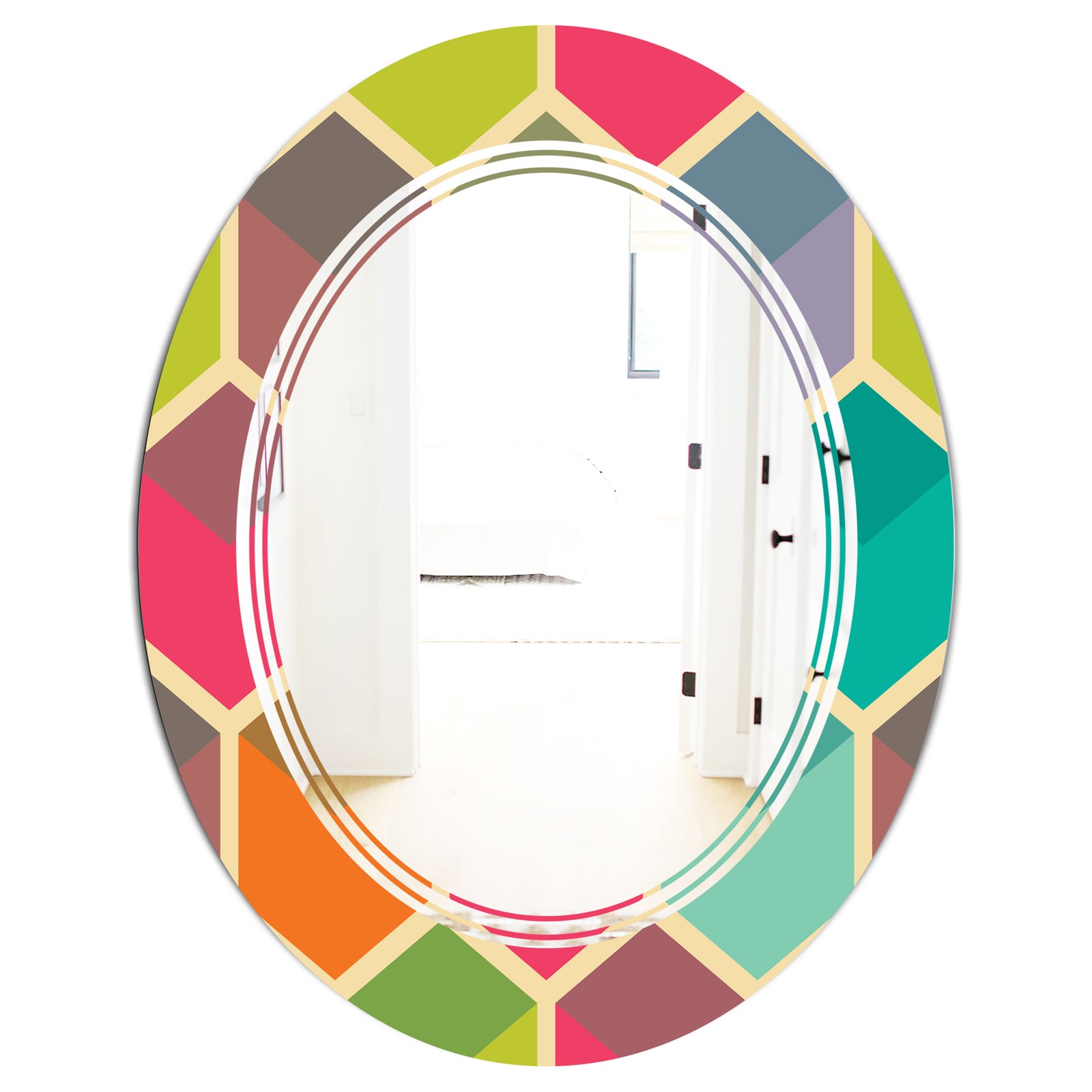 Retro Hexagon Pattern I - Modern Round or Oval Wall Mirror - Triple C