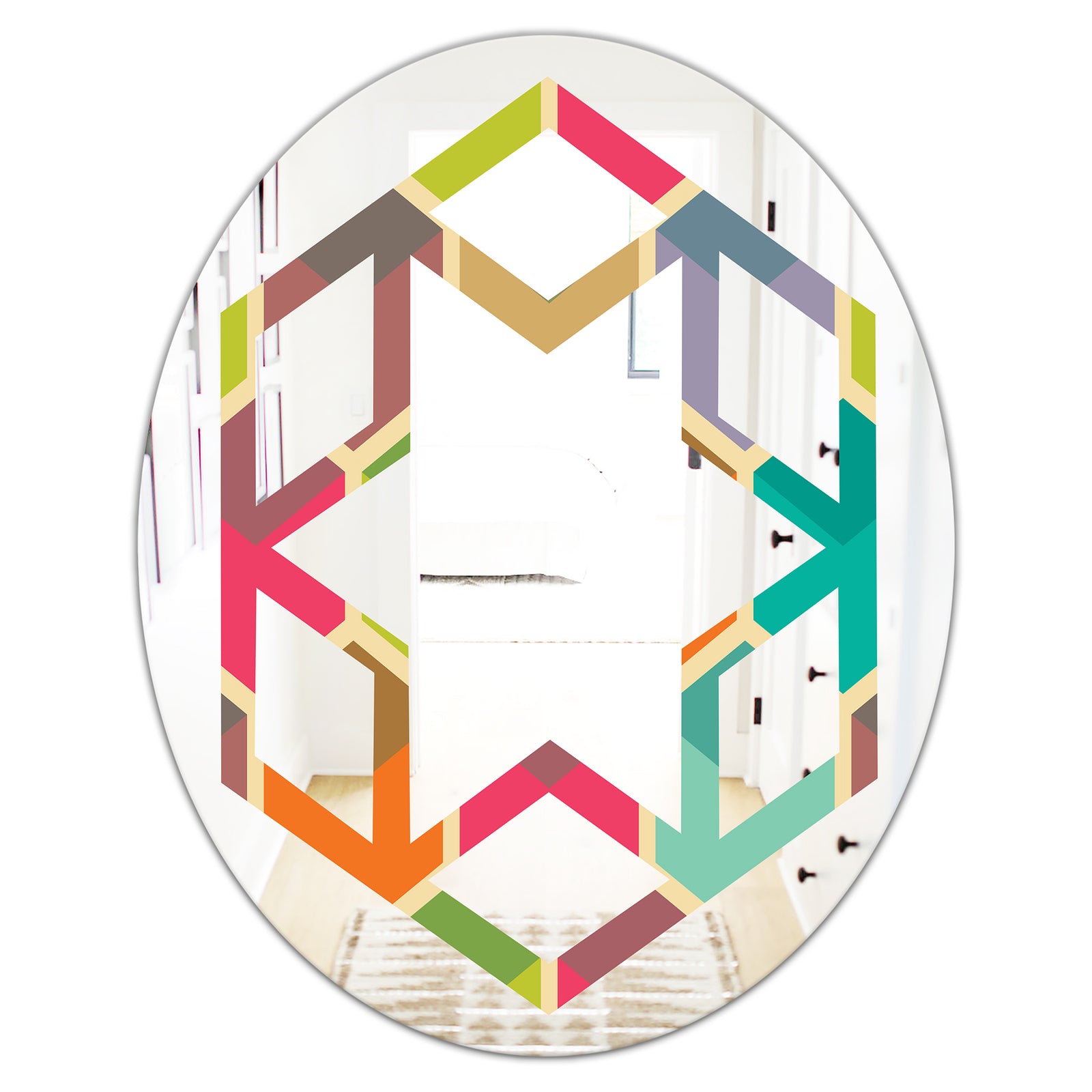 Retro Hexagon Pattern I - Modern Round or Oval Wall Mirror - Hexagon Star