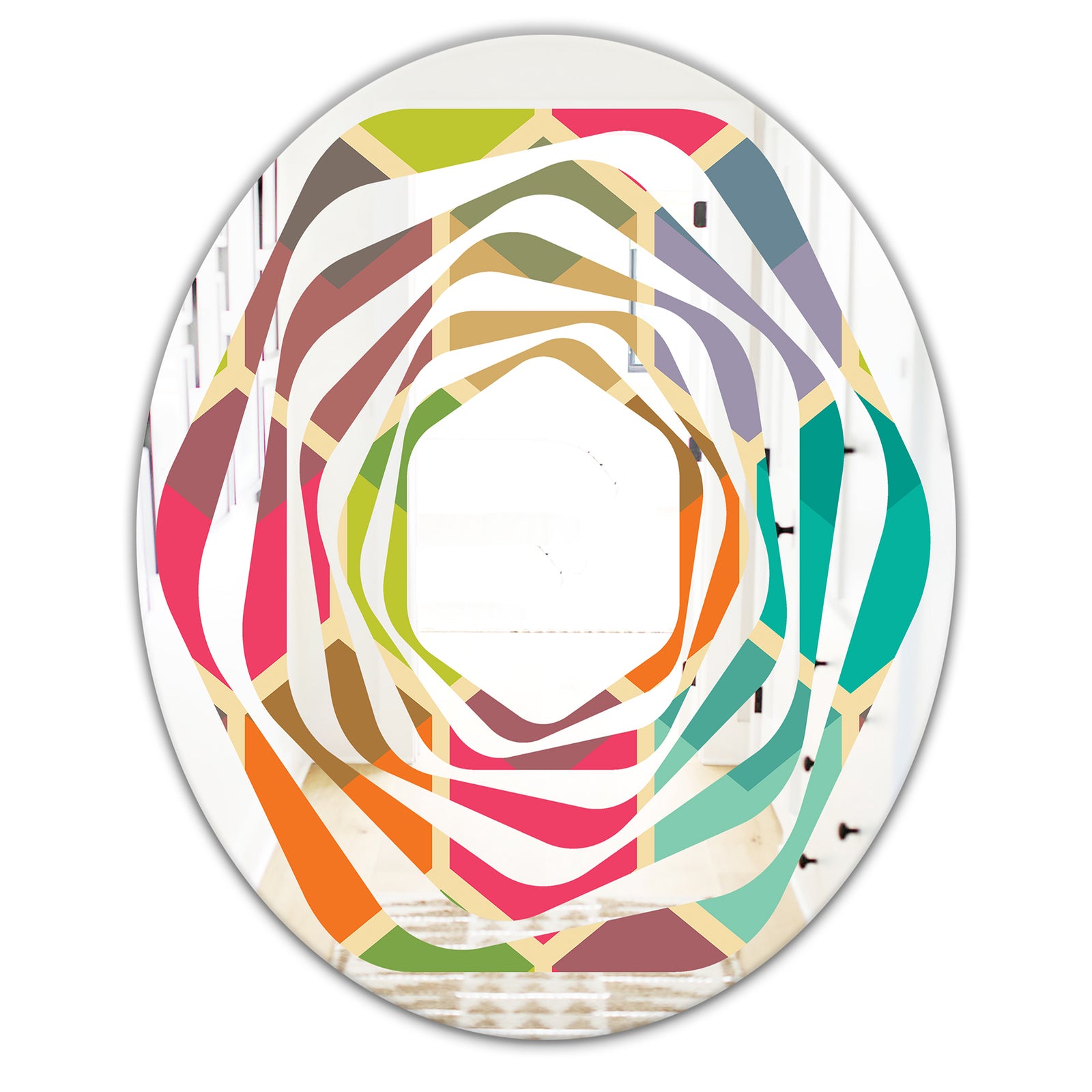 Retro Hexagon Pattern I - Modern Round or Oval Wall Mirror - Whirl