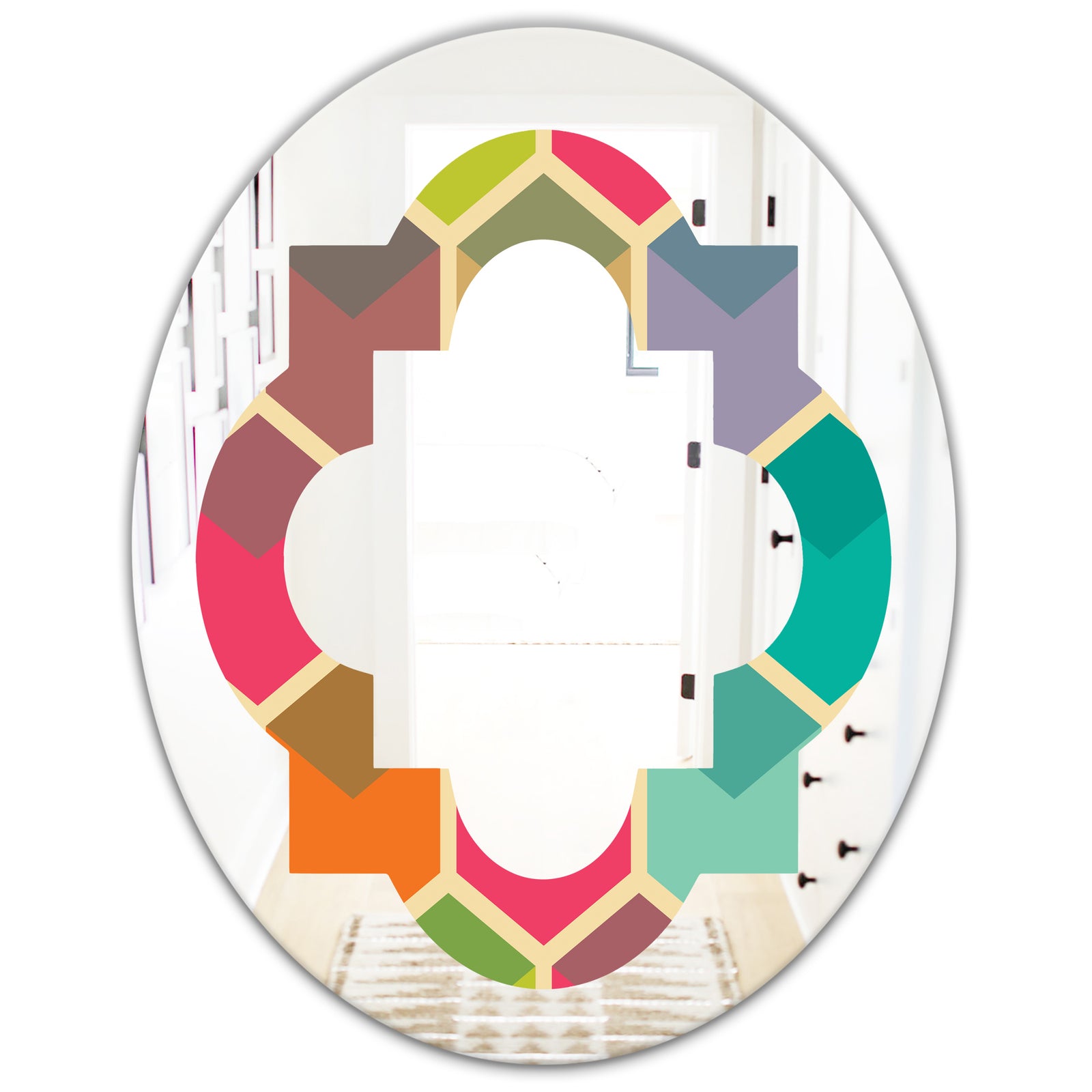 Retro Hexagon Pattern I - Modern Round or Oval Wall Mirror - Quatrefoil