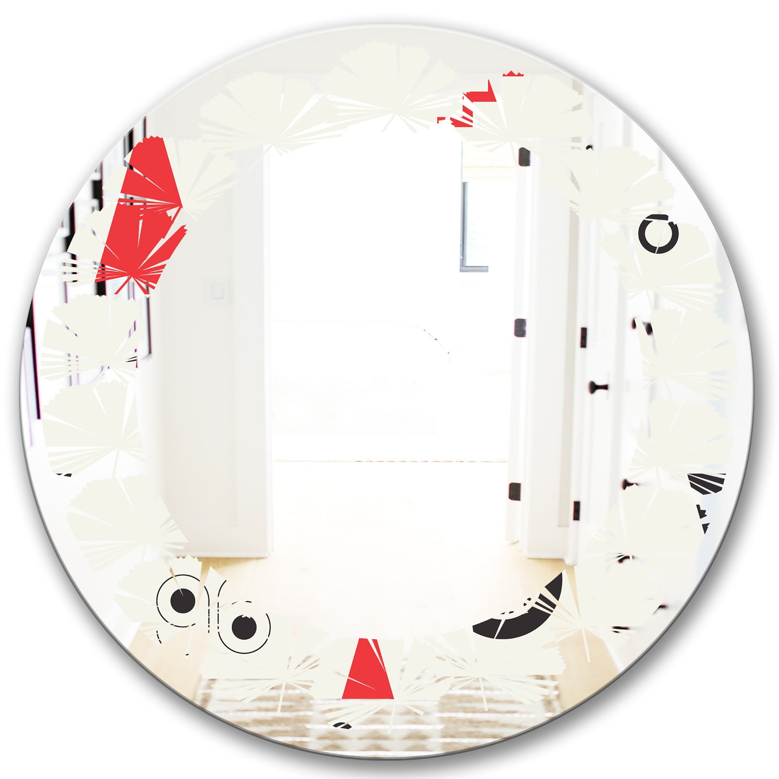 Triangular Retro Design III - Modern Round or Oval Wall Mirror - Leaves