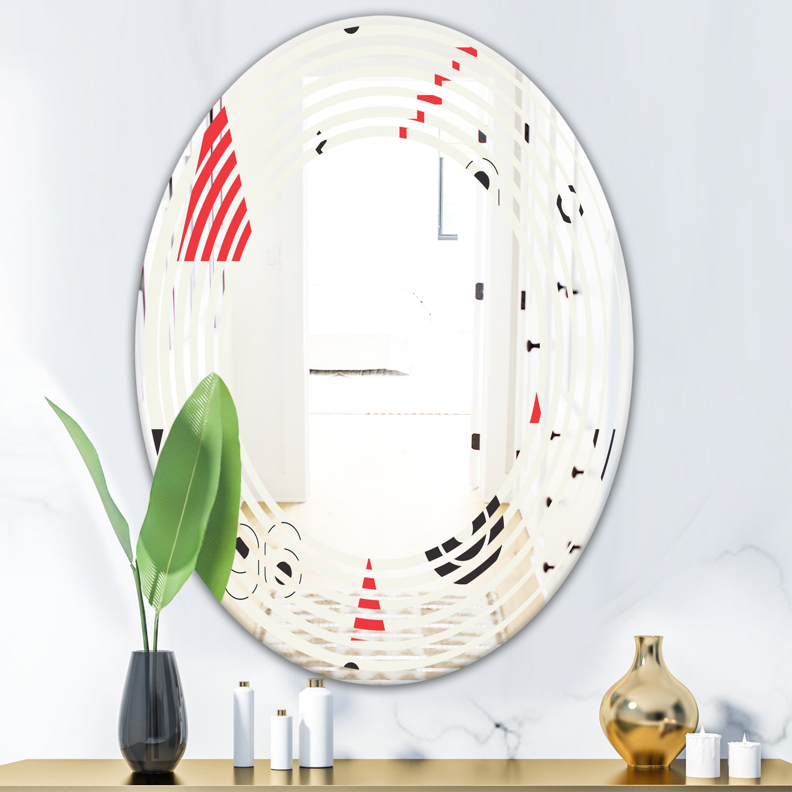 Triangular Retro Design III - Modern Round or Oval Wall Mirror - Wave