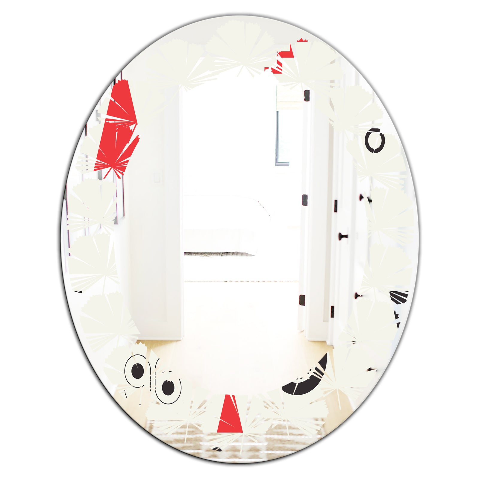 Triangular Retro Design III - Modern Round or Oval Wall Mirror - Leaves