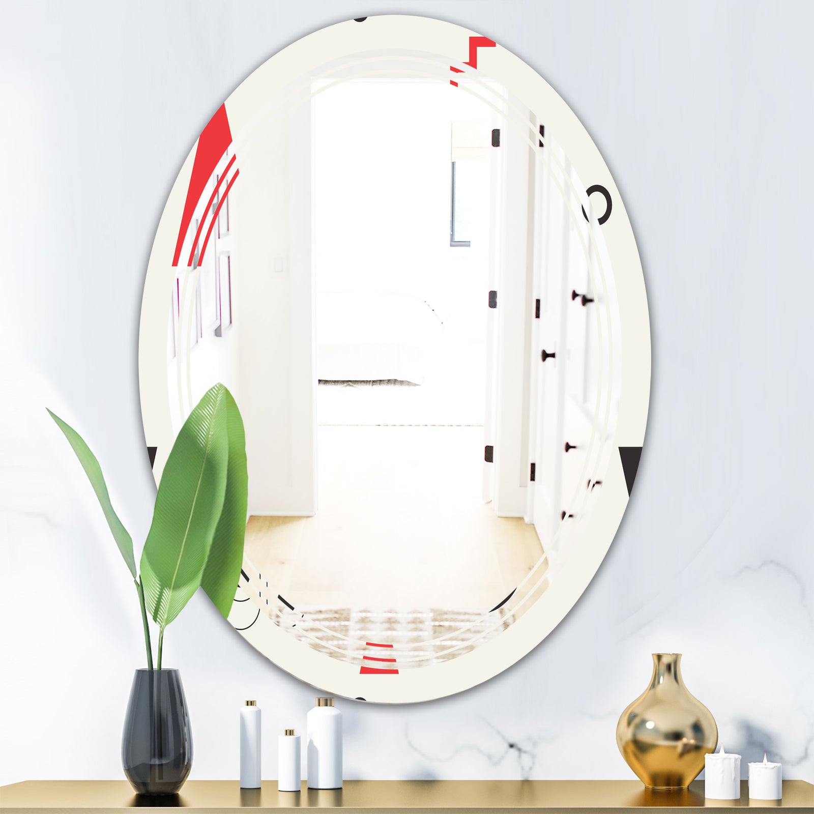Triangular Retro Design III - Modern Round or Oval Wall Mirror - Triple C