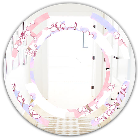 Retro Pink Flower Pattern I - Cottage Round or Oval Wall Mirror - Space
