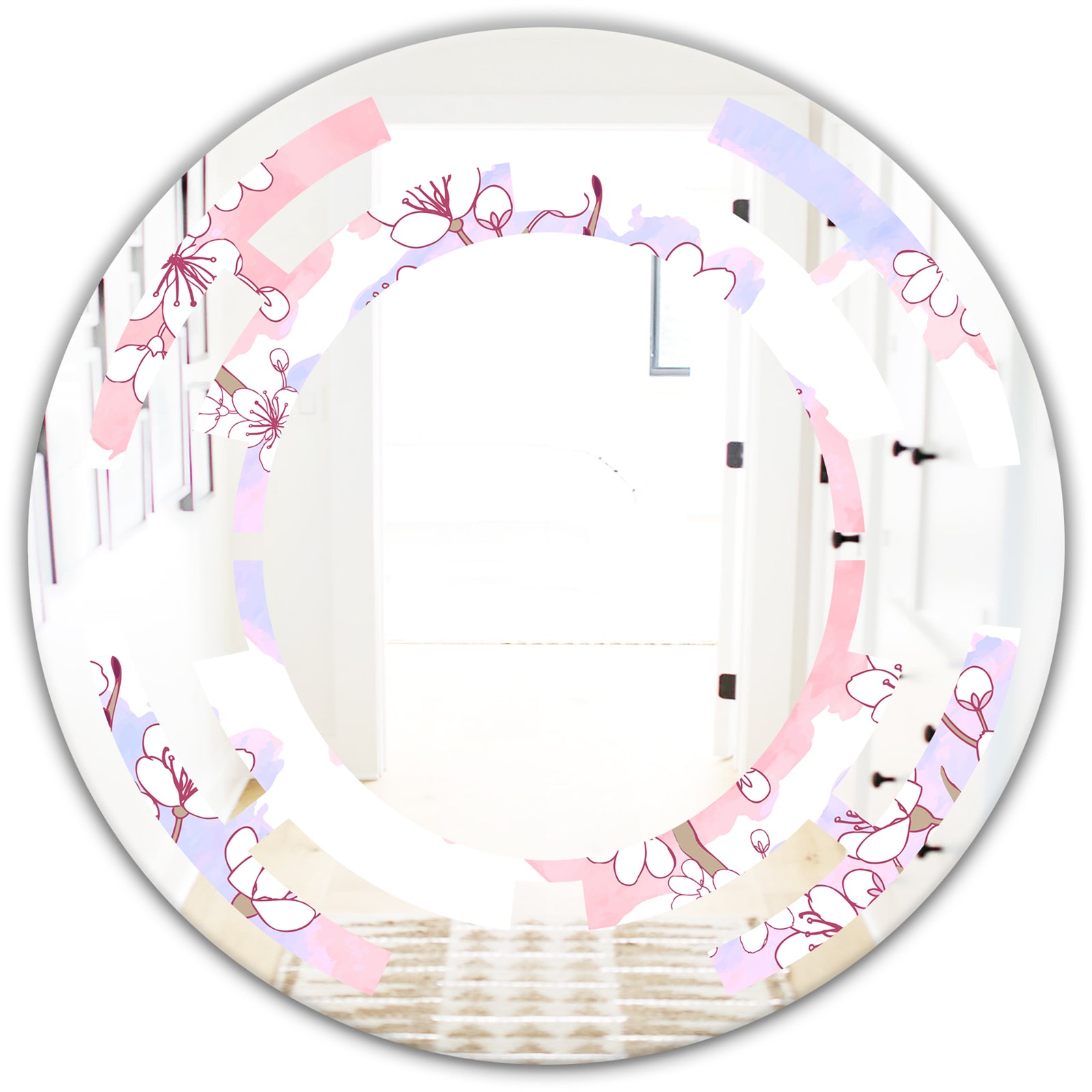 Retro Pink Flower Pattern I - Cottage Round or Oval Wall Mirror - Space