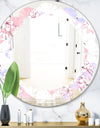 Retro Pink Flower Pattern I - Cottage Round or Oval Wall Mirror - Leaves