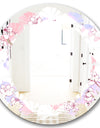 Retro Pink Flower Pattern I - Cottage Round or Oval Wall Mirror - Leaves