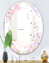 Retro Pink Flower Pattern I - Cottage Round or Oval Wall Mirror - Leaves