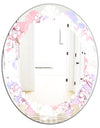 Retro Pink Flower Pattern I - Cottage Round or Oval Wall Mirror - Leaves