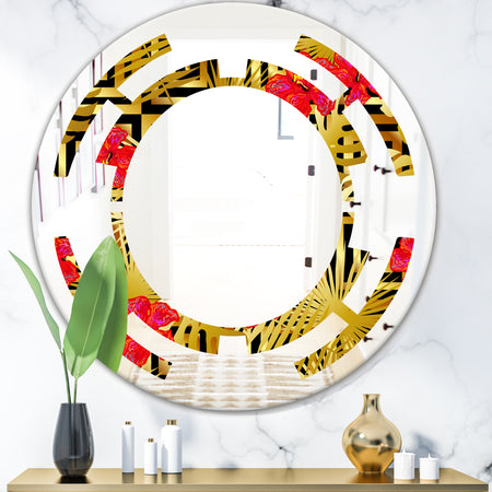 Tropical Gold Luxury Pattern I - Modern Round or Oval Wall Mirror - Space