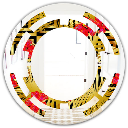 Tropical Gold Luxury Pattern I - Modern Round or Oval Wall Mirror - Space