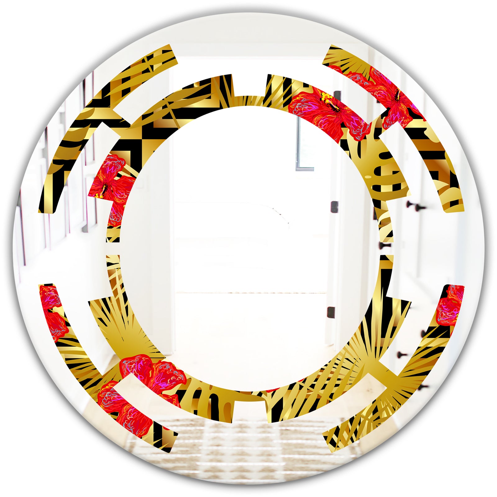 Tropical Gold Luxury Pattern I - Modern Round or Oval Wall Mirror - Space