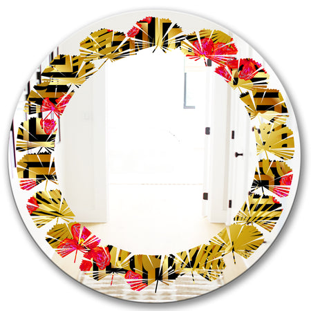 Tropical Gold Luxury Pattern I - Modern Round or Oval Wall Mirror - Leaves