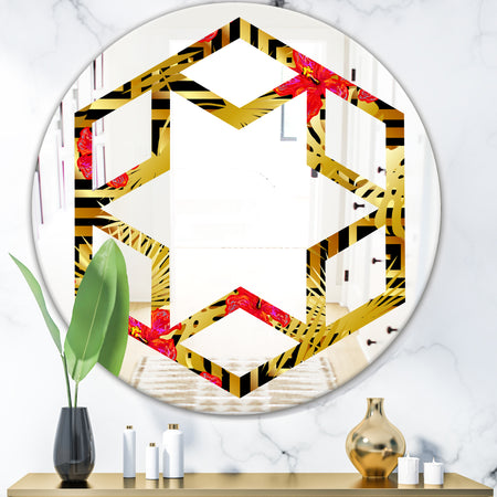 Tropical Gold Luxury Pattern I - Modern Round or Oval Wall Mirror - Hexagon Star