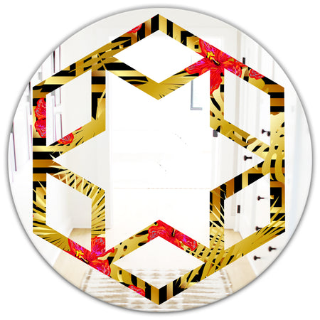 Tropical Gold Luxury Pattern I - Modern Round or Oval Wall Mirror - Hexagon Star
