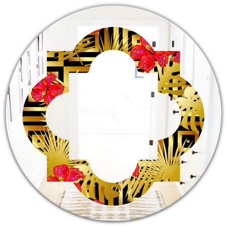 Tropical Gold Luxury Pattern I - Modern Round or Oval Wall Mirror - Quatrefoil