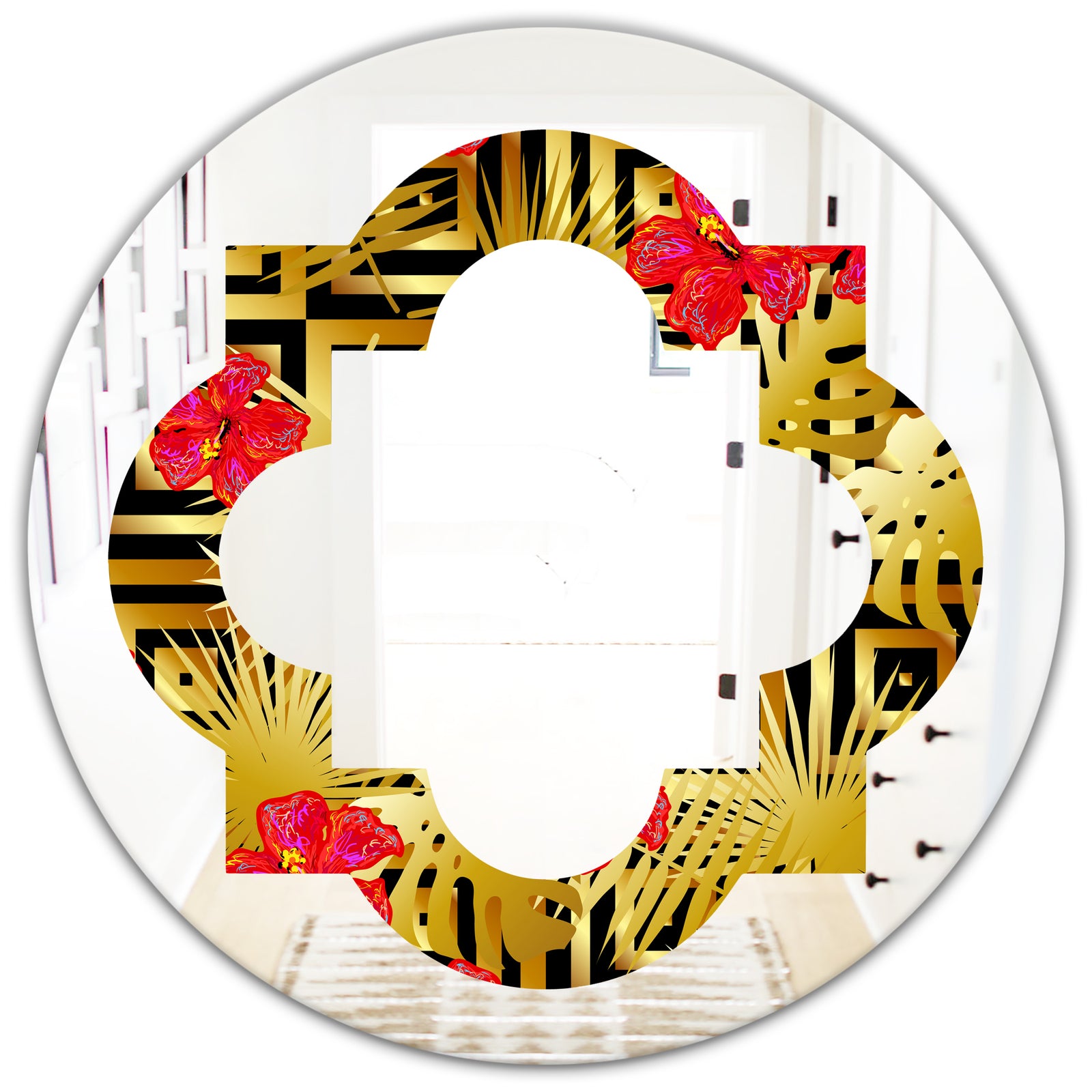 Tropical Gold Luxury Pattern I - Modern Round or Oval Wall Mirror - Quatrefoil