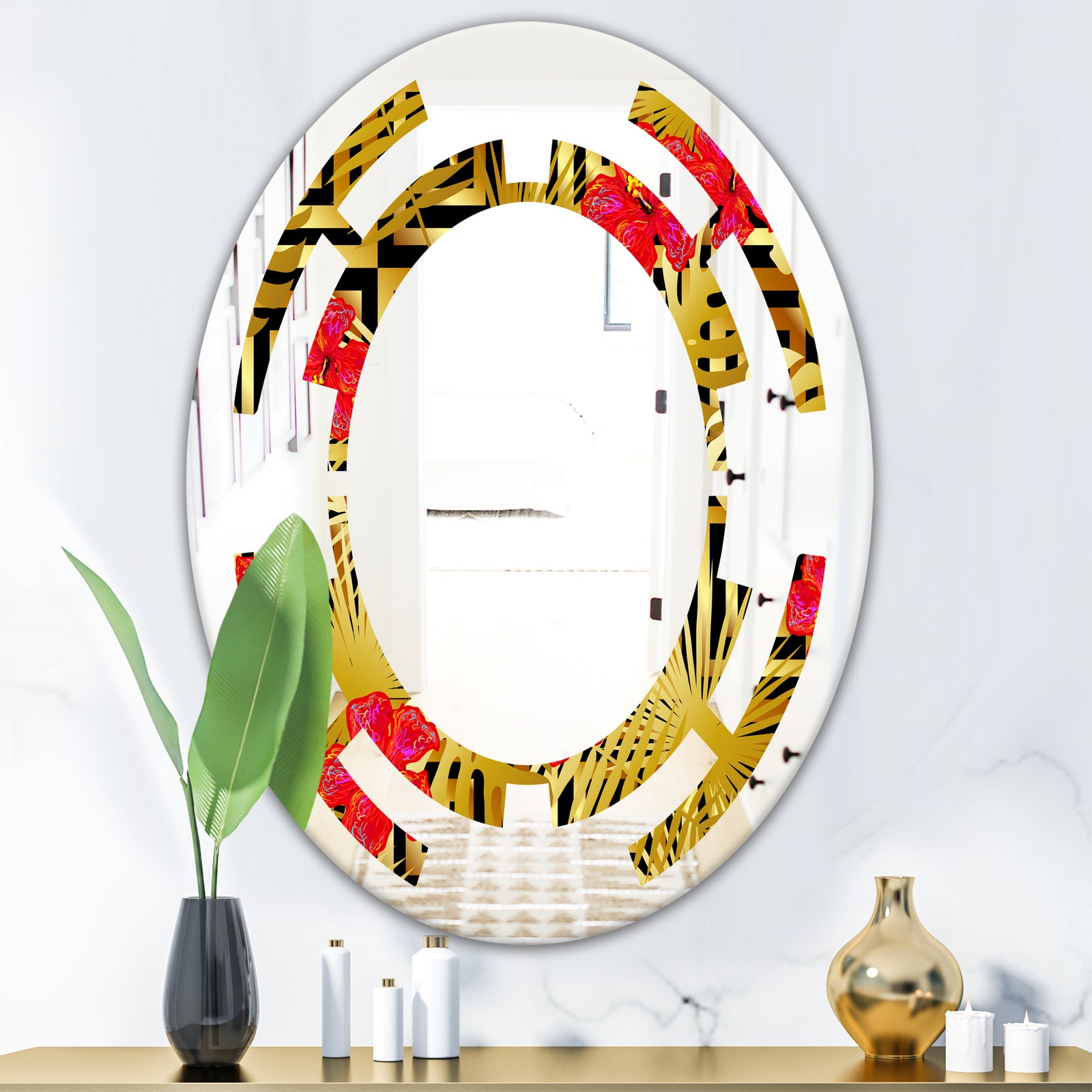 Tropical Gold Luxury Pattern I - Modern Round or Oval Wall Mirror - Space