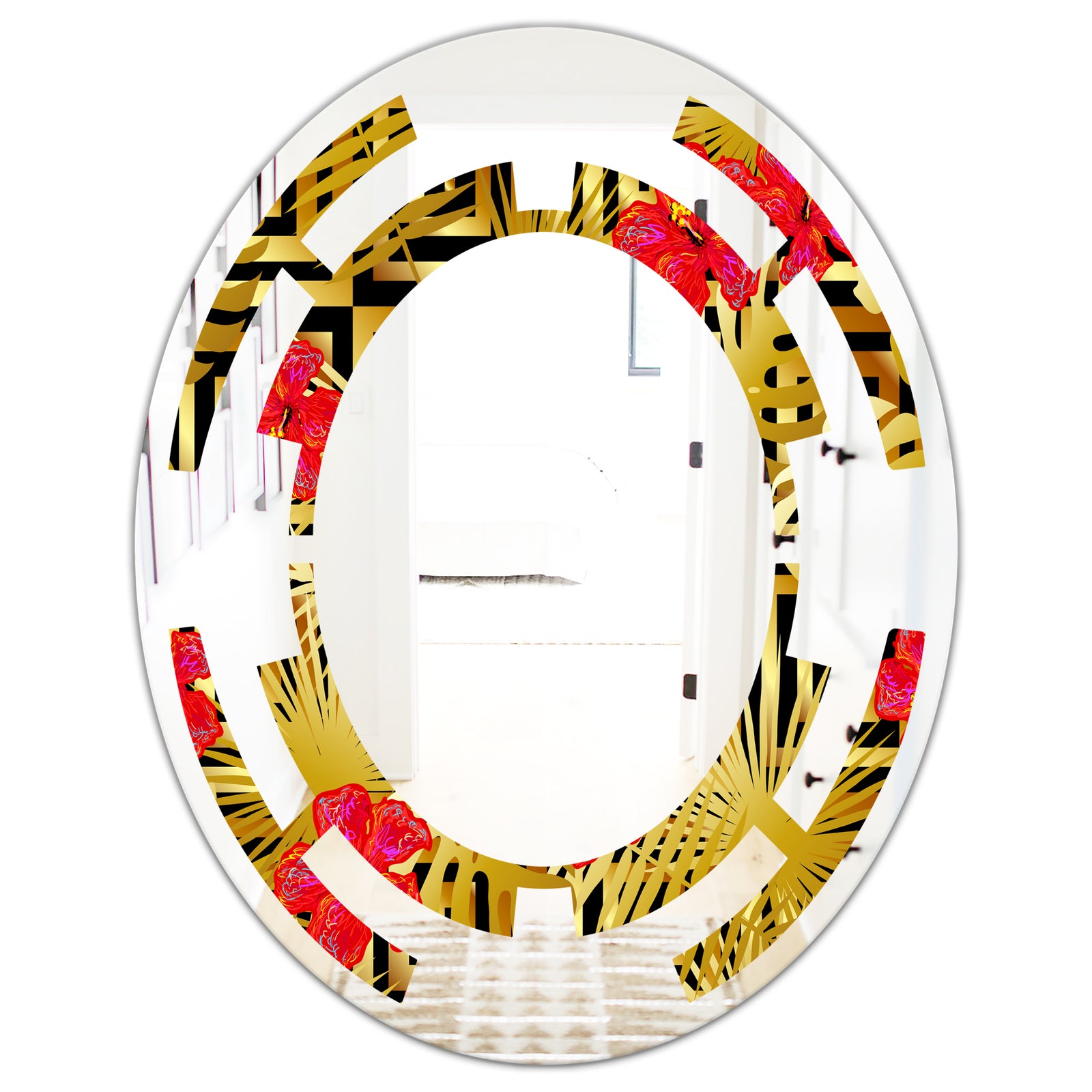 Tropical Gold Luxury Pattern I - Modern Round or Oval Wall Mirror - Space