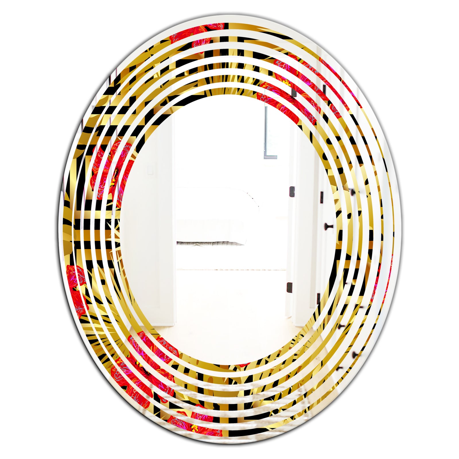 Tropical Gold Luxury Pattern I - Modern Round or Oval Wall Mirror - Wave