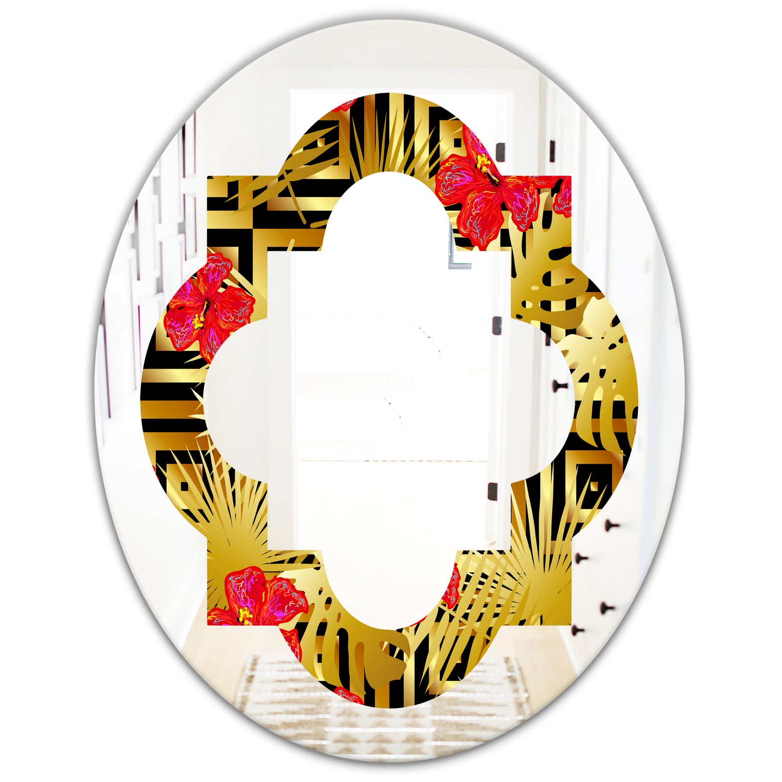 Tropical Gold Luxury Pattern I - Modern Round or Oval Wall Mirror - Quatrefoil