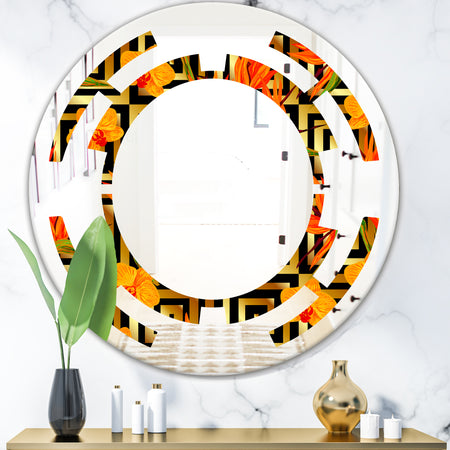 Tropical Gold Luxury Pattern III - Modern Round or Oval Wall Mirror - Space