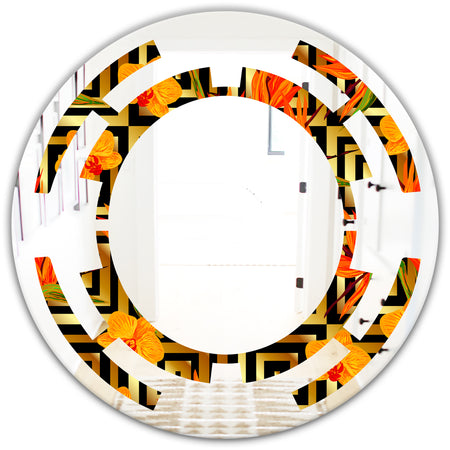 Tropical Gold Luxury Pattern III - Modern Round or Oval Wall Mirror - Space