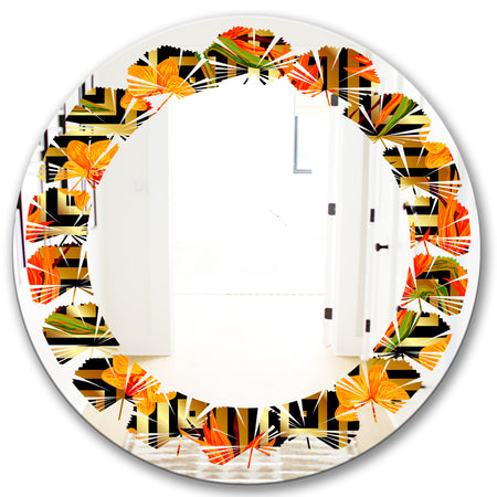 Tropical Gold Luxury Pattern III - Modern Round or Oval Wall Mirror - Leaves